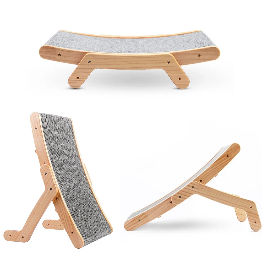3-in-1 Cat Scratcher – Wooden Scratching Board & Bed