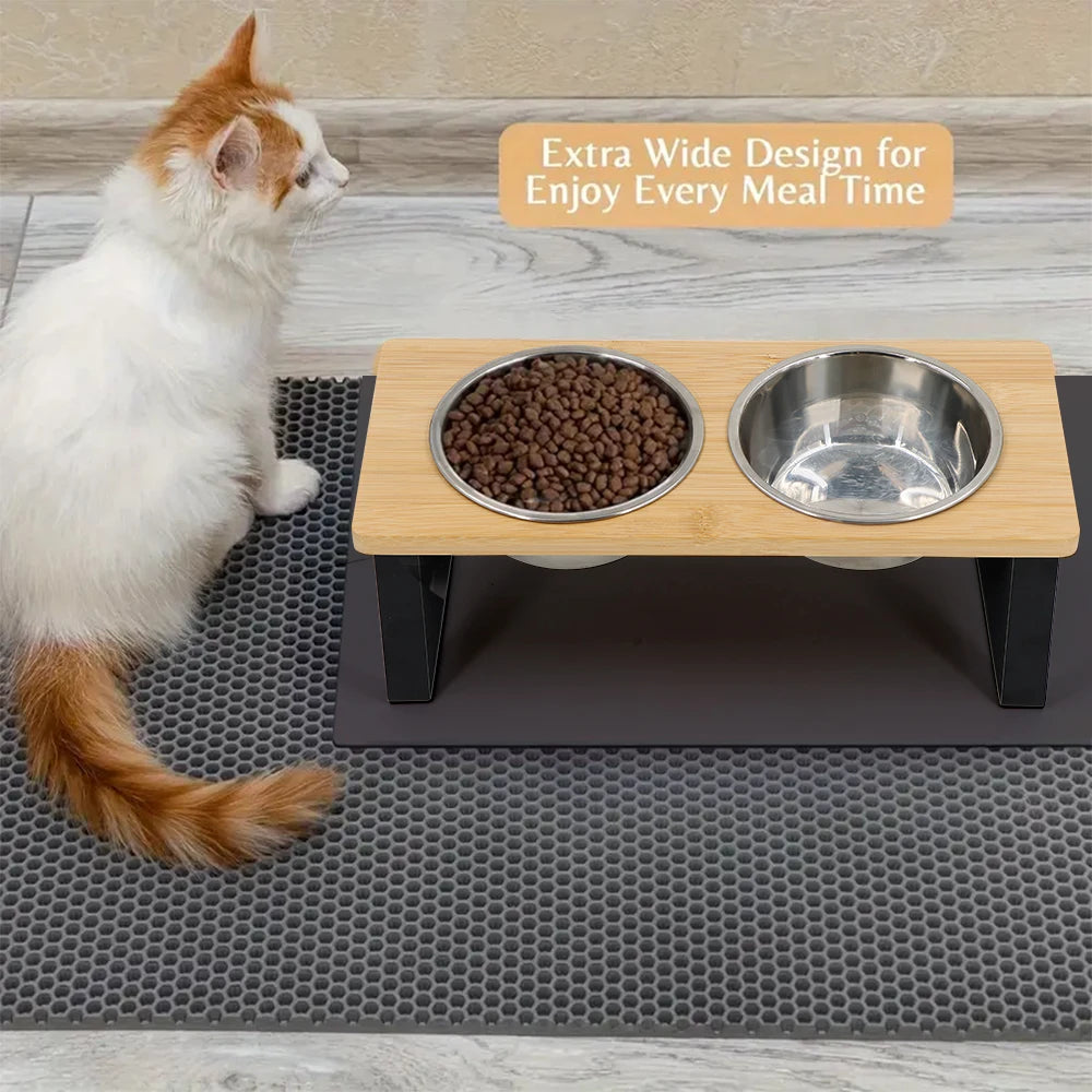15° Tilted Raised Cat Bowls – 2 Stainless Steel Bowls with Stand