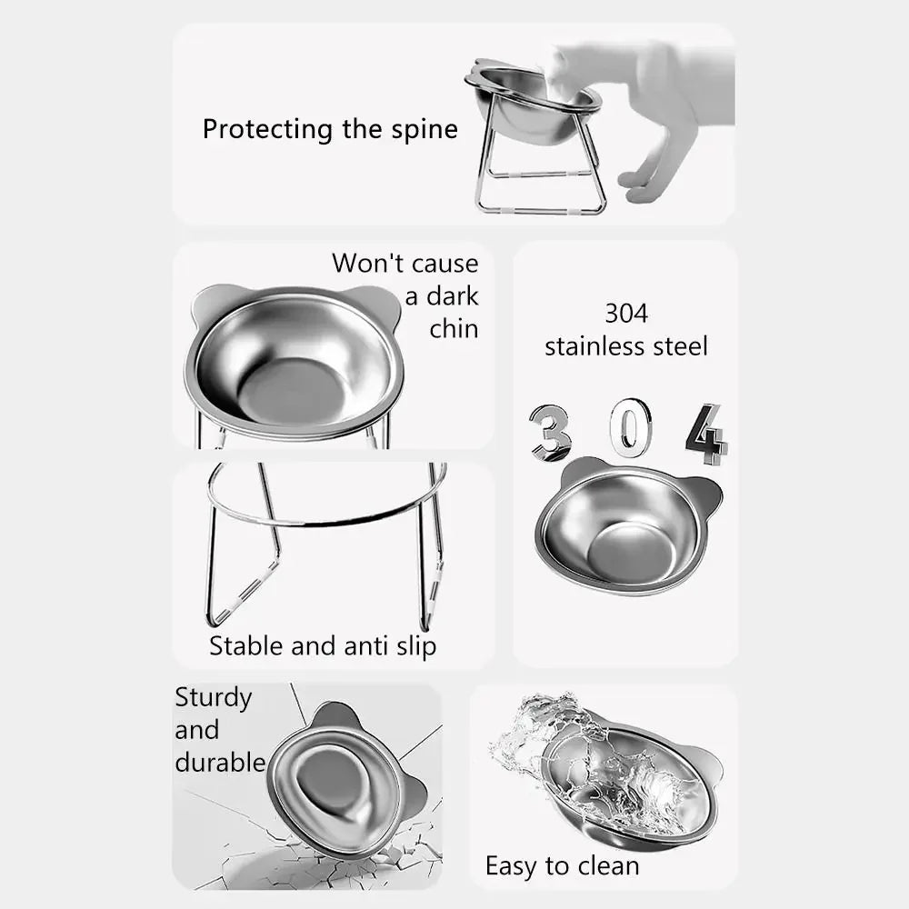 15° Raised Cat Bowl – Tilted 304 Stainless Steel Food Bowl