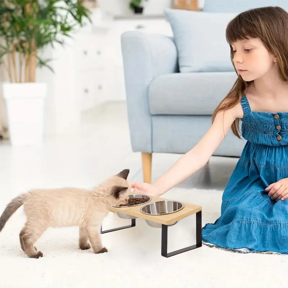 15° Tilted Raised Cat Bowls – 2 Stainless Steel Bowls with Stand