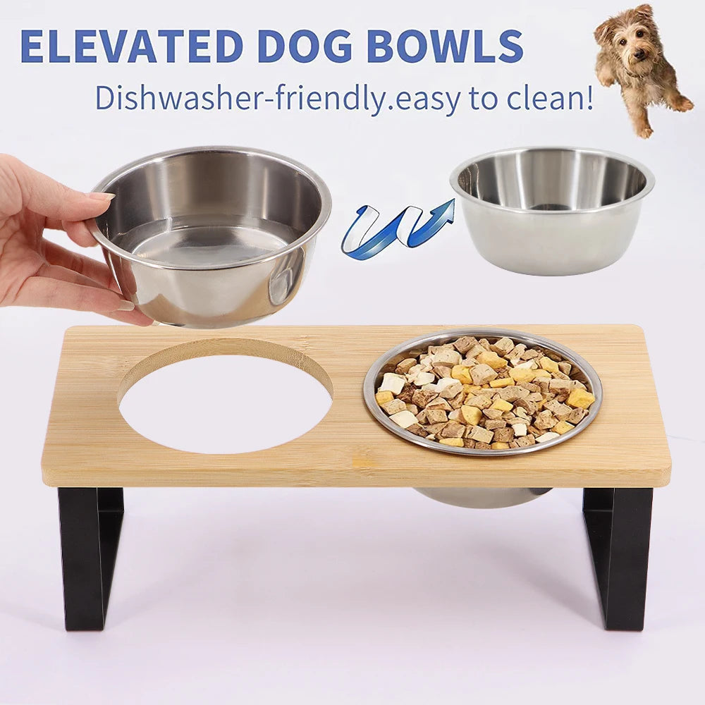 15° Tilted Raised Cat Bowls – 2 Stainless Steel Bowls with Stand