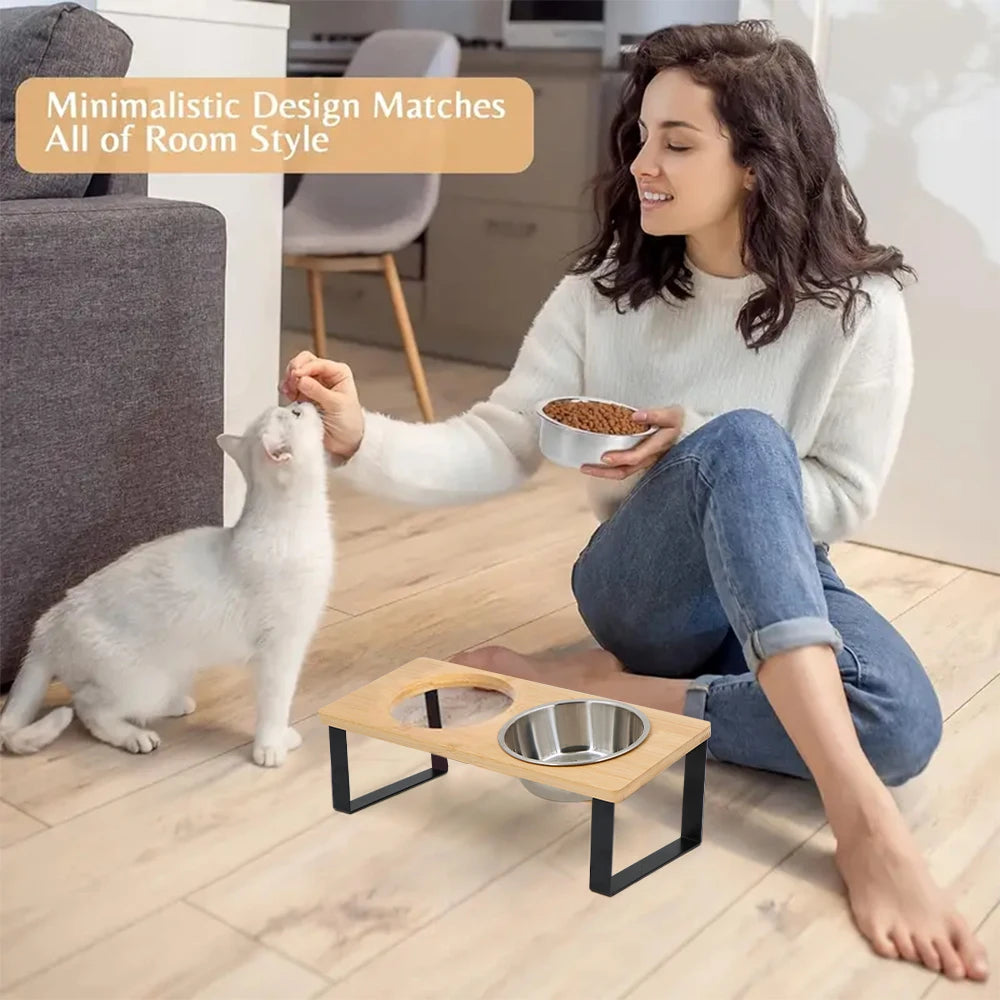 15° Tilted Raised Cat Bowls – 2 Stainless Steel Bowls with Stand